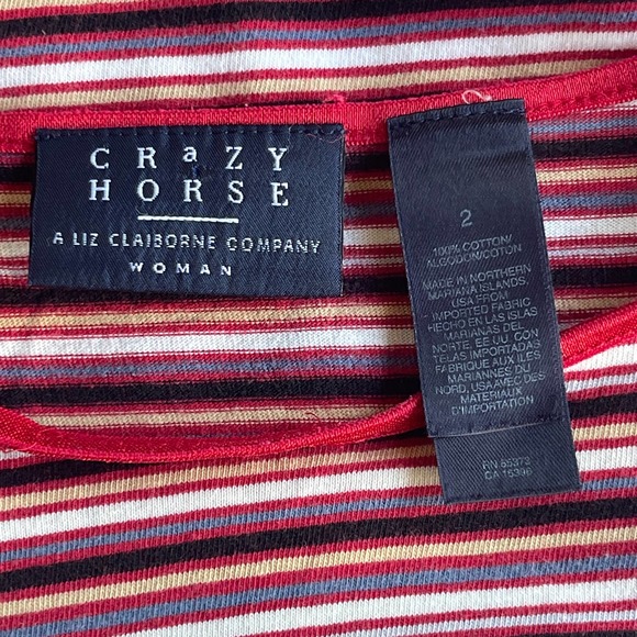 Crazy Horse Shirt Womens Size 2 Red Striped Short Sleeve - Picture 4 of 10
